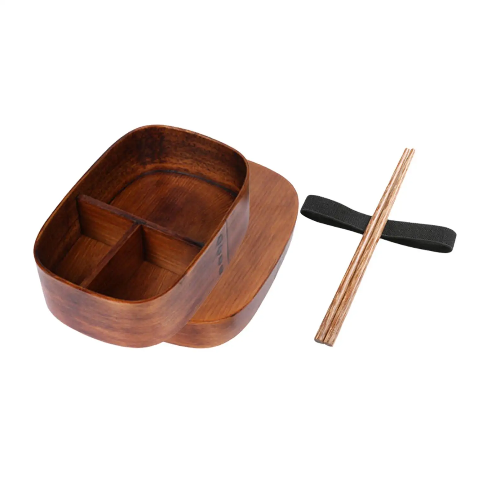Japanese Style Wooden Lunch Box with Chopsticks, Traditional Food Container
