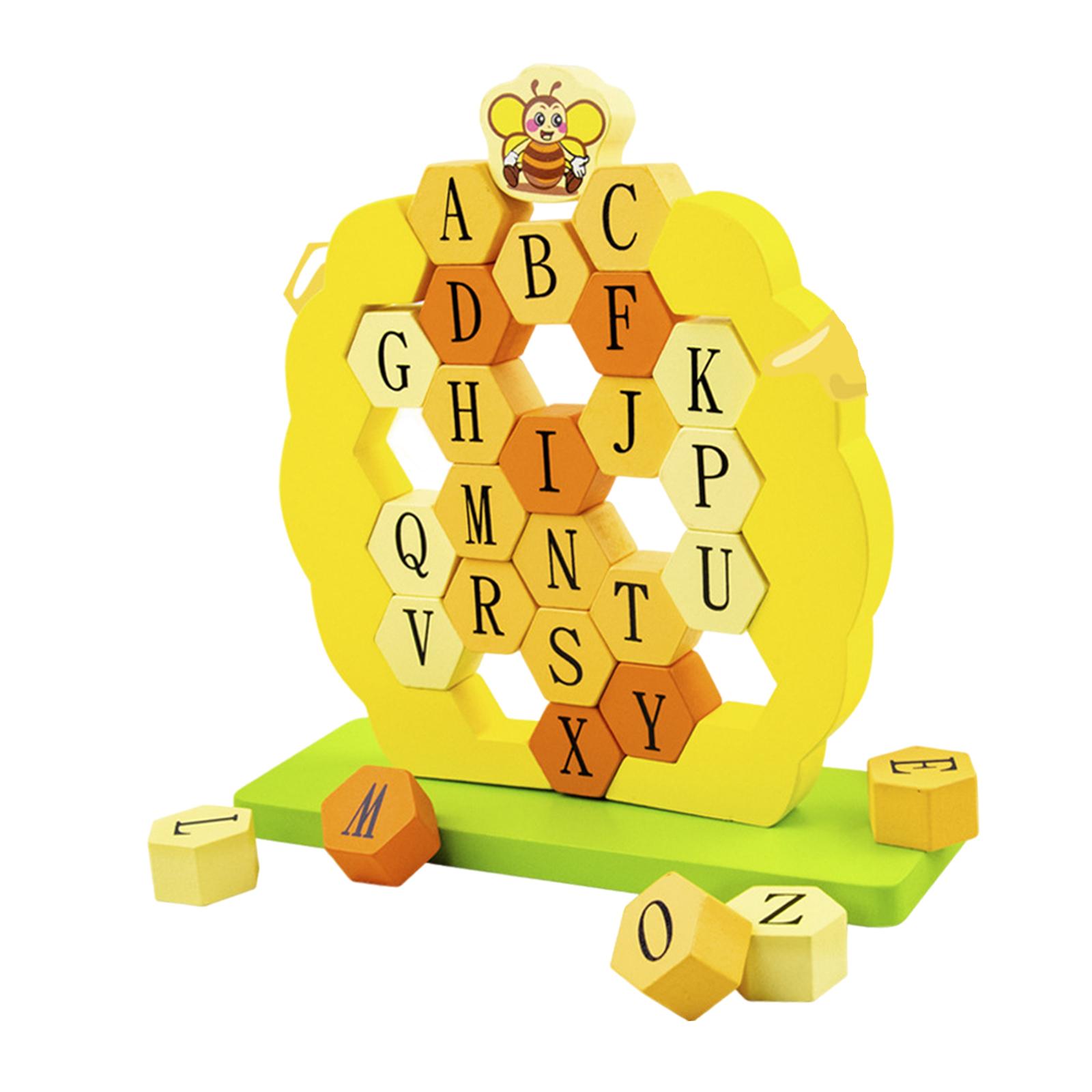 Wooden Honeycomb ABC Alphabet Puzzle Stacker Stacking Game Shape Puzzle Preschool Sensory Toys Activity for Kids Gift