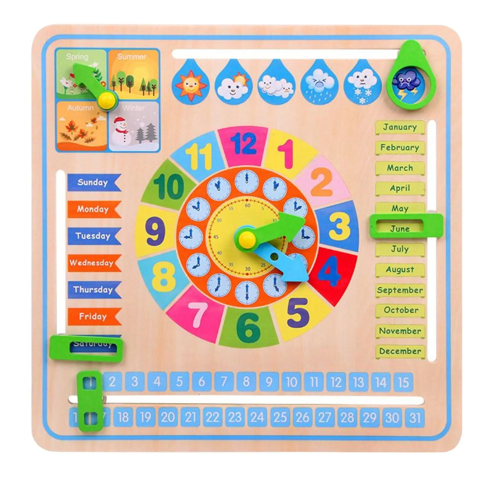 Montessori Wooden Clock Learning Materials Calendar and Learning for Age 3 4 5 Toddlers Kids Boys and Girls