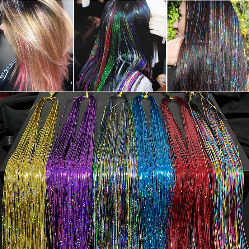 Best of Shiny Sparkle Hair Tinsel 120Pcs / Lot 90cm Thin Colorful Rainbow Silk Hair Extensions Dazzles Women Hippie For Braiding Headdress Reviews & Tips