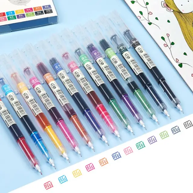 12 PCS Colored Gel Pens Set Kawaii Blue 0.5 Mm Ballpoint Pen For Journal  Cute School Supplies Korean Stationery - AliExpress