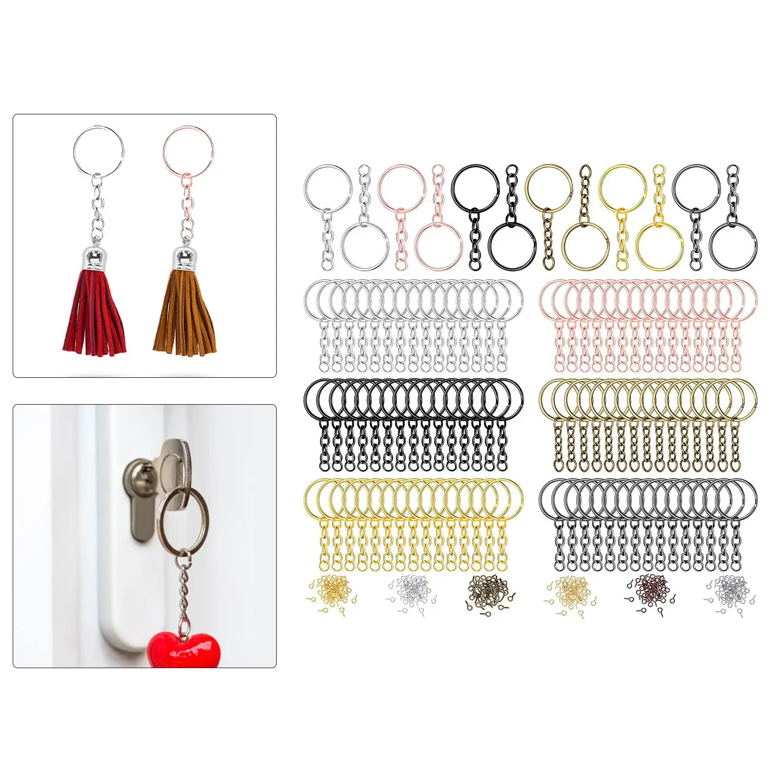 360 Pieces DIY Split Key Ring with Chain Jump Rings Screw Eye Pins Kit, Keychain 6 Colors Connector for Jewelry Making Resin