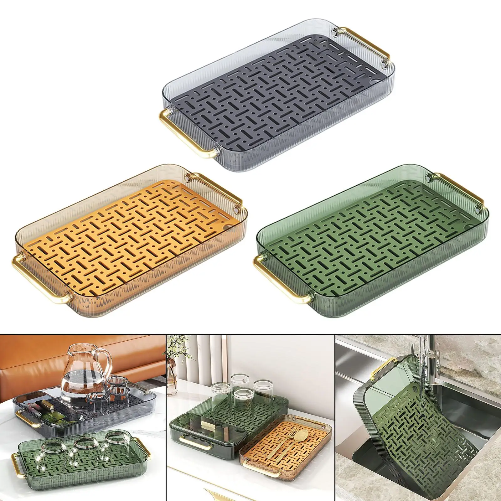 Drainage Serving Tray Fruit Vegetable Storage Holder for Countertop Home