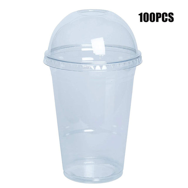 Comfy Package [50 sets] - 16 oz. Clear Plastic Cups With Flat Lids