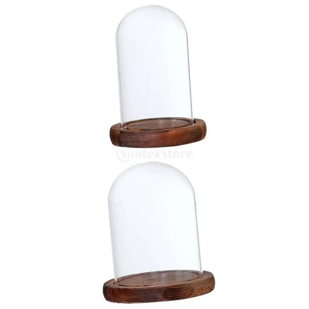 2x  Transparent Glass Cloche Dome Holder W/ Lid And Base Office 
