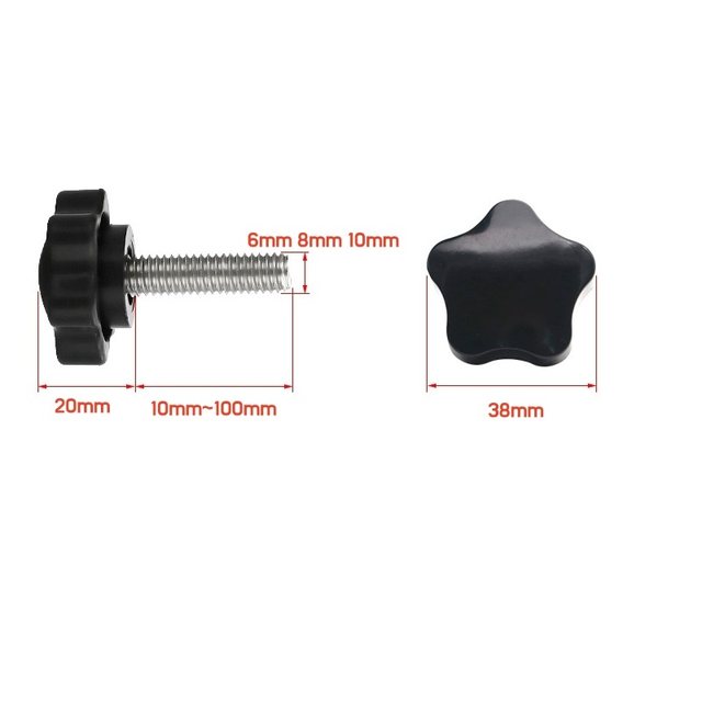 Viti A Manopola M8 - 10 Pezzi, Testa Zigrinata Stella, Acciaio Inox 304, Lunghezza 40mm