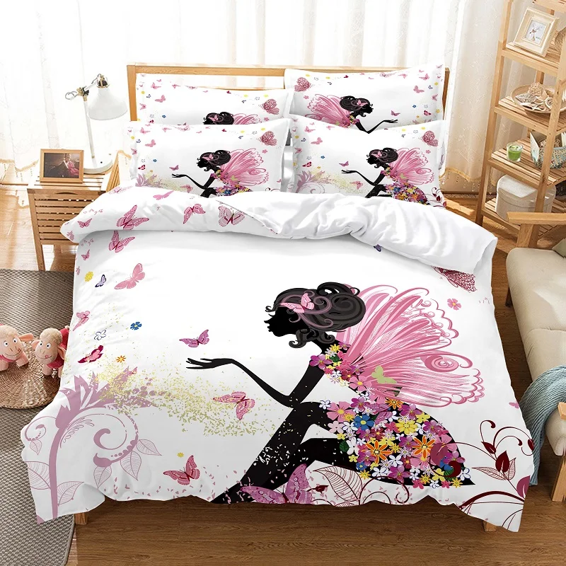 Juego de ropa de cama de dibujos animados para niños, funda de edredón de unicornio, doble, decoración de habitación de niñas, funda de edredón de animales lindos, diseño de moda