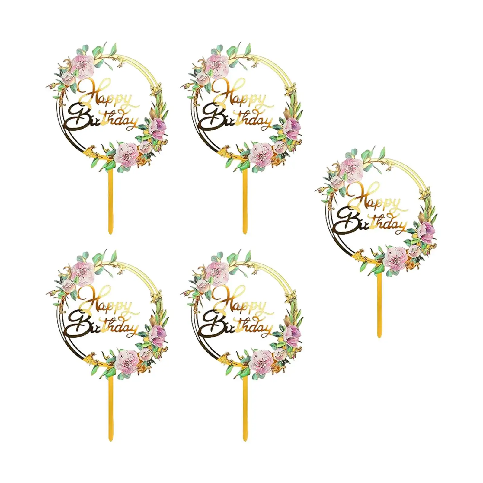 5x Pastoral Cake Toppers Party Favors Elegant Colorful Cake Decorations Delicate Acrylic Desserts Cupcake Toppers for Engagement