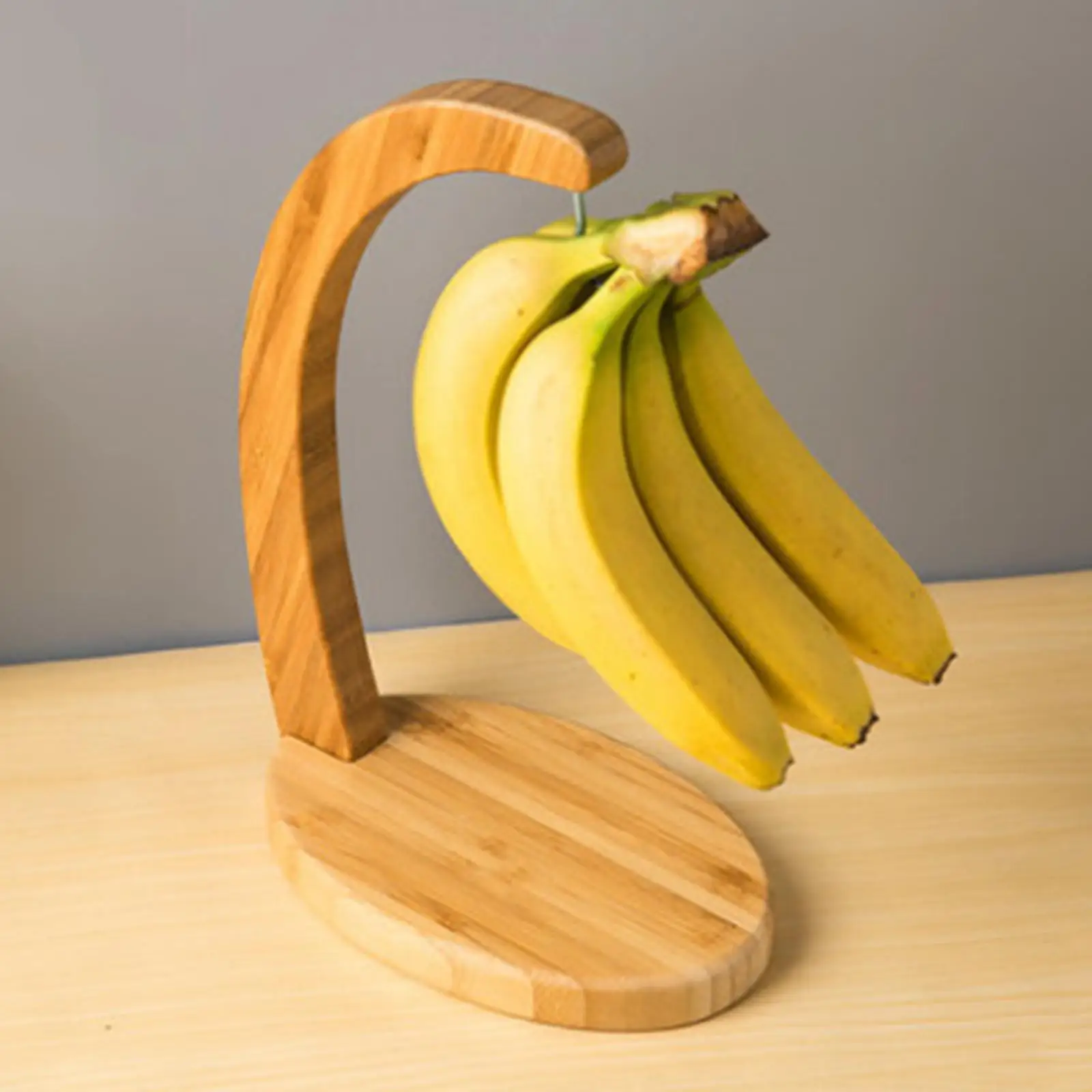 Banana Hanger for Kitchen Countertop, Kitcken Organizer- Bamboo Wood and Rust Resistance Metal Hook