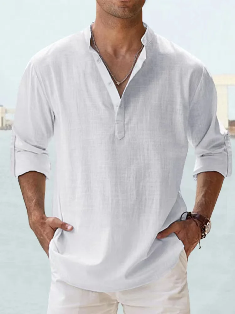 Men Lightweight Long Linen Hawaiian Shirts