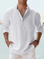 New Cotton Linen Shirts for Men Casual Shirts Lightweight Long Sleeve Henley Beach Shirts 14