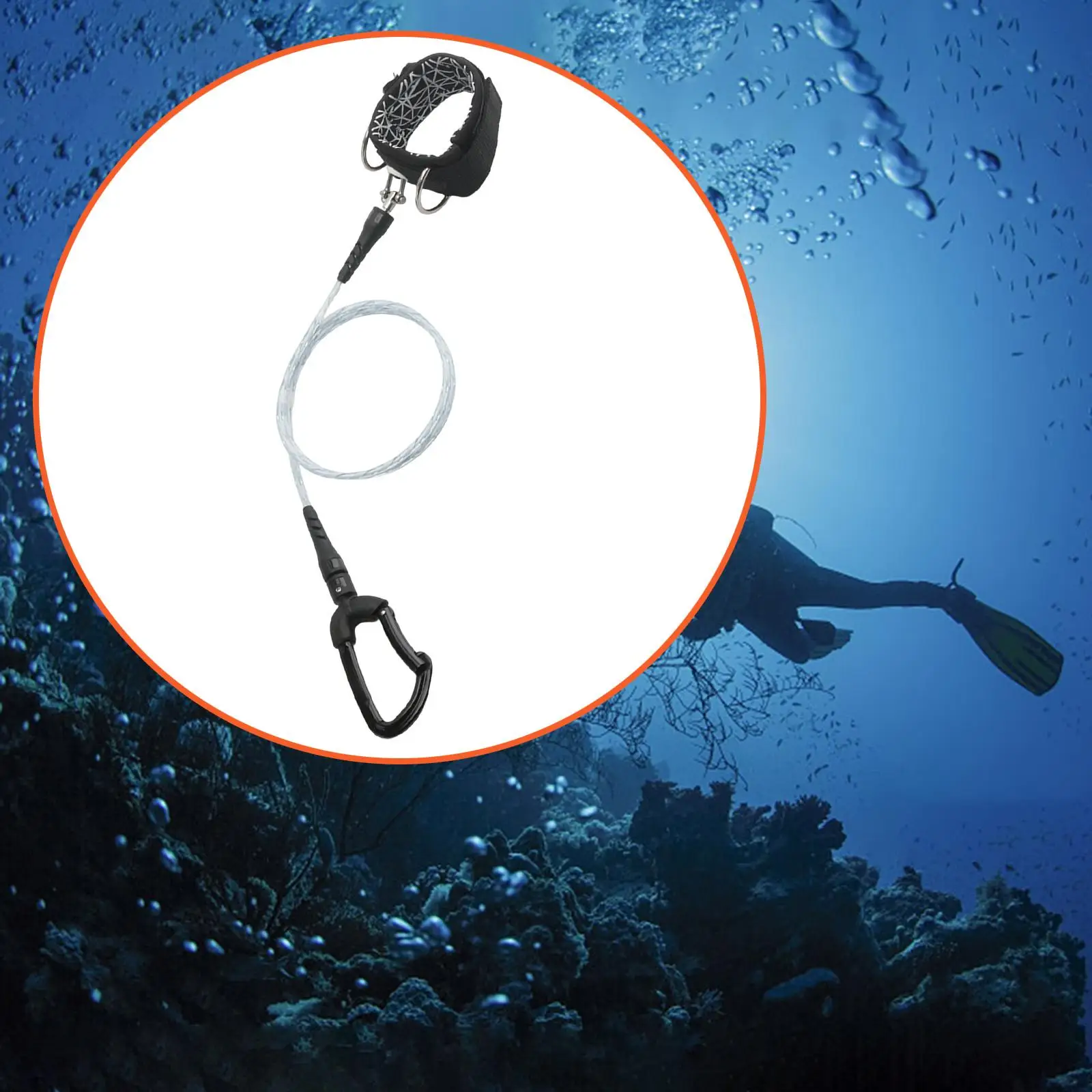 Freediving Lanyard Leash Wristband Strap with Carabiner Hook Diving Safety Rope for Underwater Sports Snorkeling Accessories