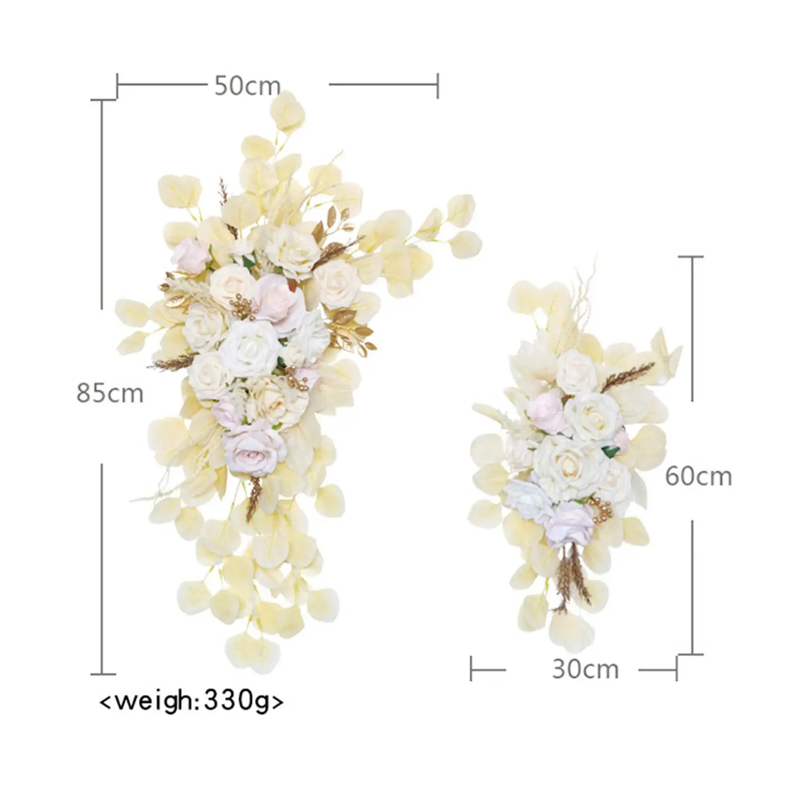 2x Artificial Flower Arch Decor Door Wreath Rose Flower Decorative Silk Floral Swags Artificial Floral Swag for window