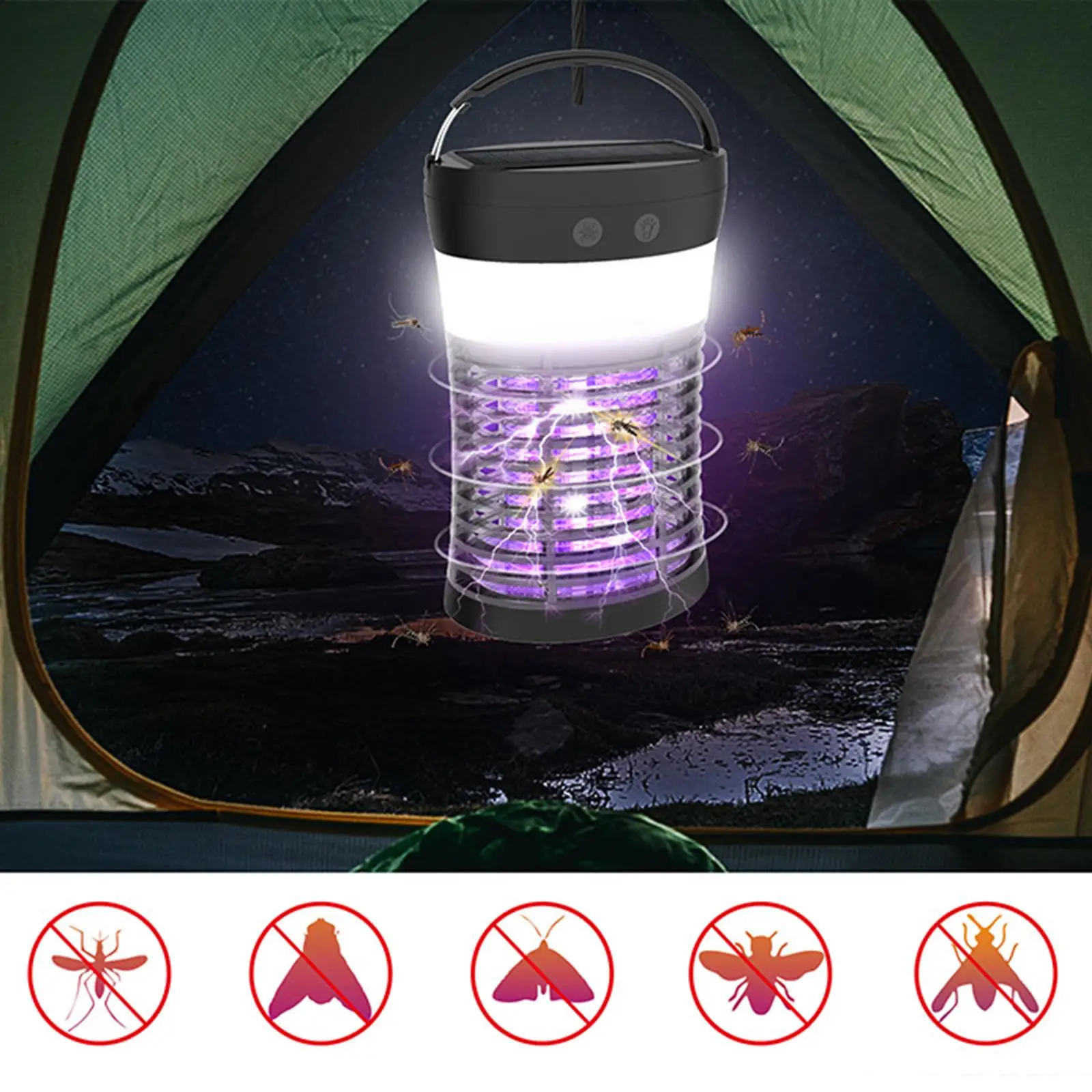 2 in1 LED USB Solar Power Mosquito Killer Lamp Protable Lantern Outdoor Repellent Light Insect Bug Mosquito Trap Camping Lights