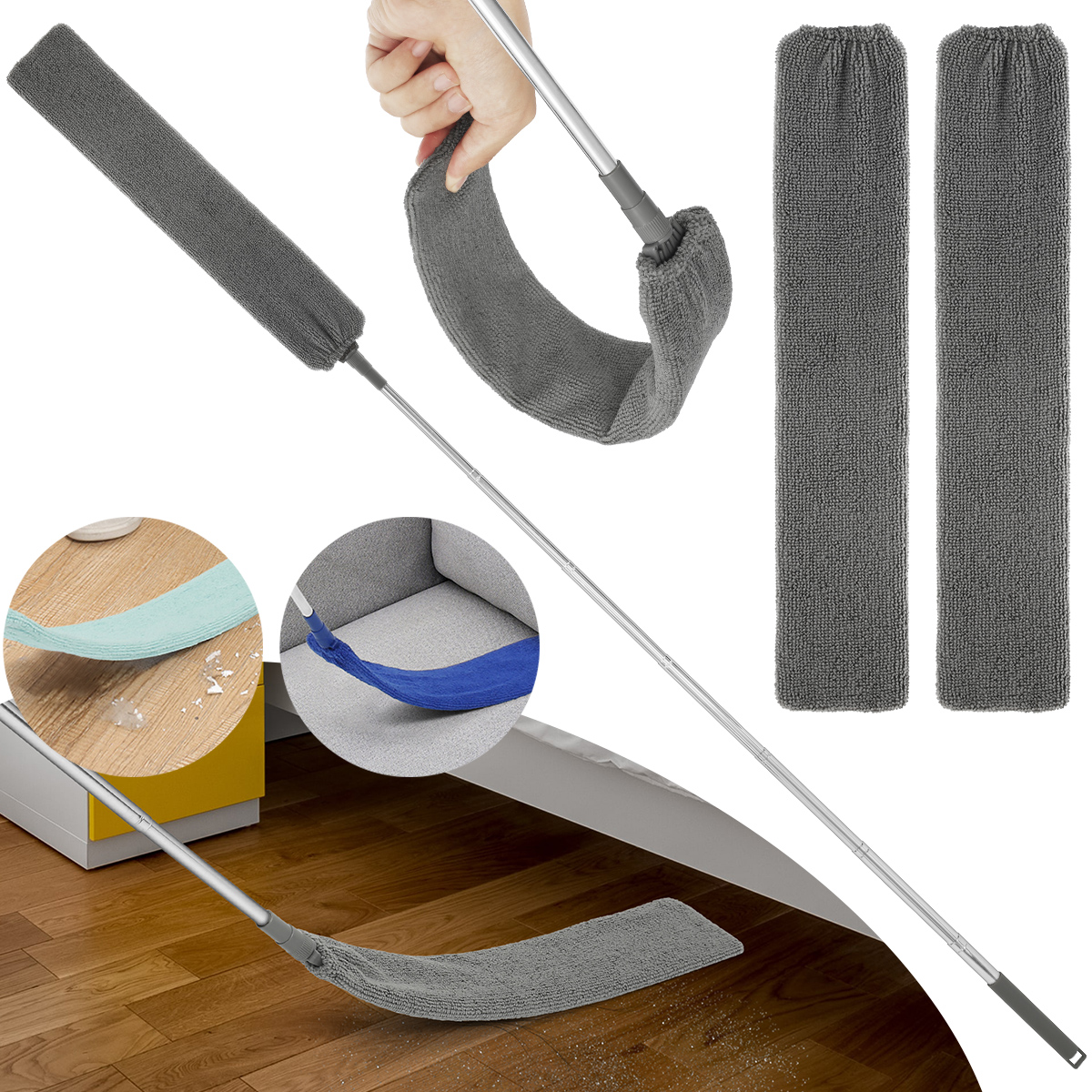 Description Picture 3 of itemGap Dust Cleaner Retractable Microfiber Flexible Long Flat Gap Duster Brushes with Extendable Pole Household Cleaning Tools