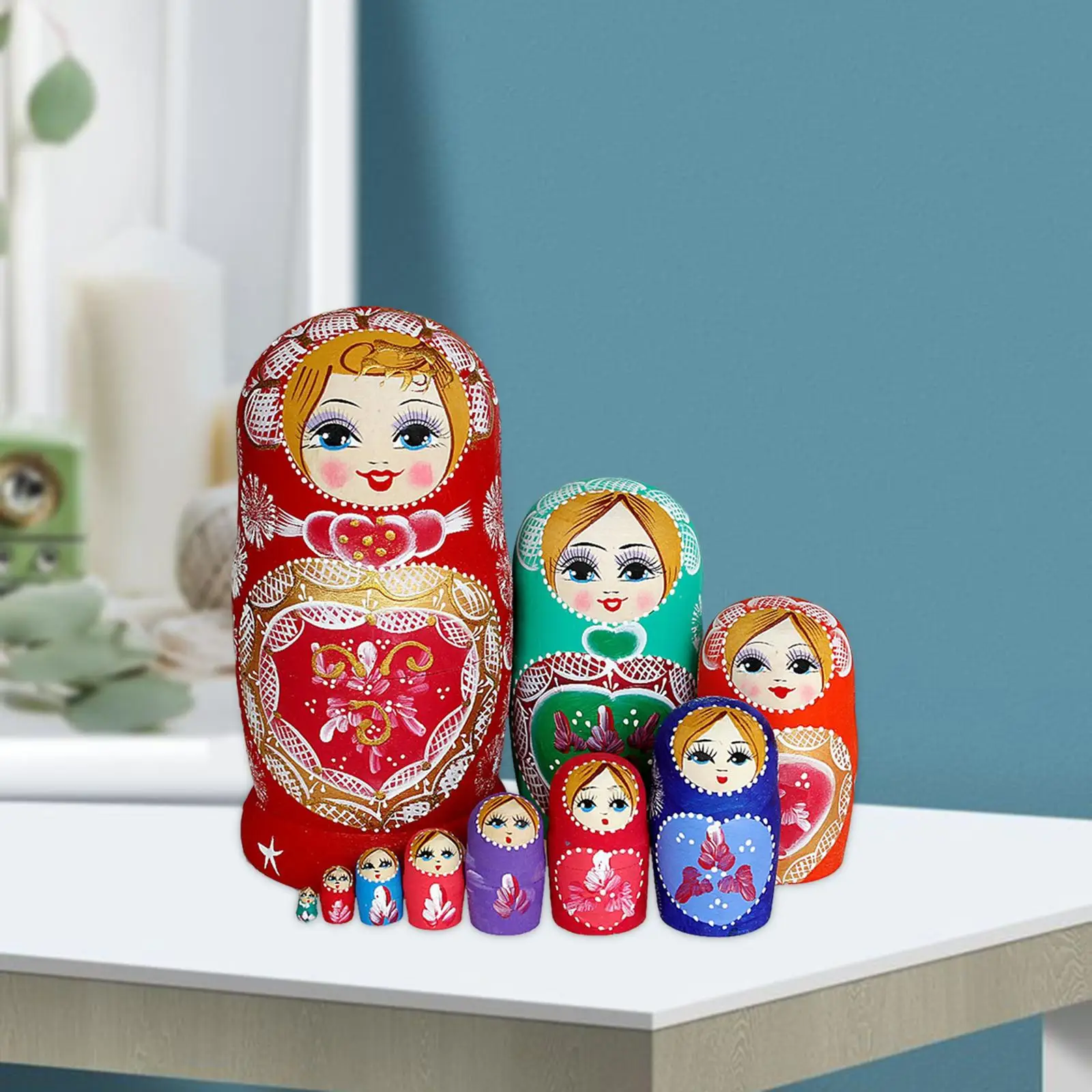 10Pcs Handmade Nesting Dolls Nested Toy Matryoshka Dolls for Table Office Home Decor Ornament