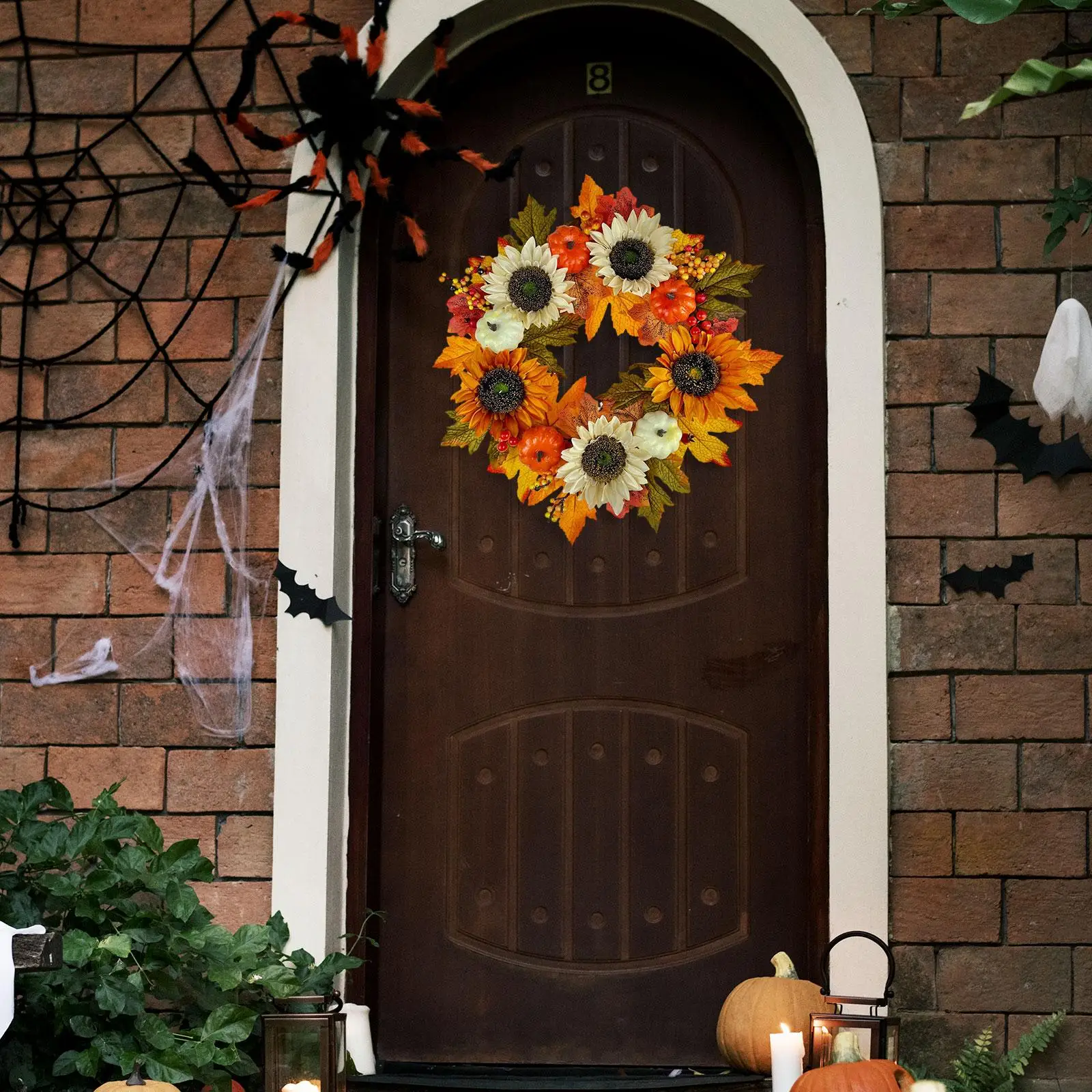 Garland Hanger Berries Maple Leaves 17 inch Fall Decor Wreath for Front Door for Window Fireplace Front Door Fall Holiday