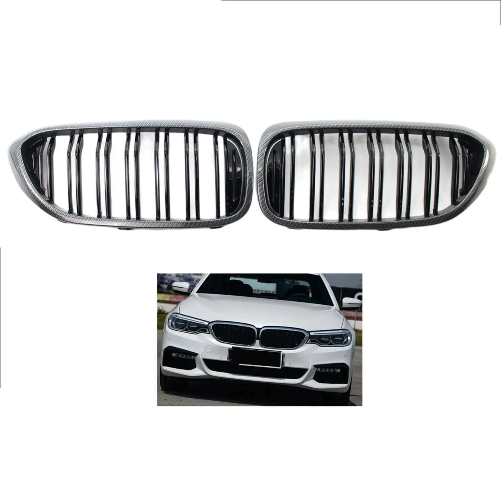 2 Pieces Car Front Kidney Grille Grill Bumper Grille Fit for BMW 5 Series G30 G31 G38 2017-19 520i 540i Accessories Spare Parts