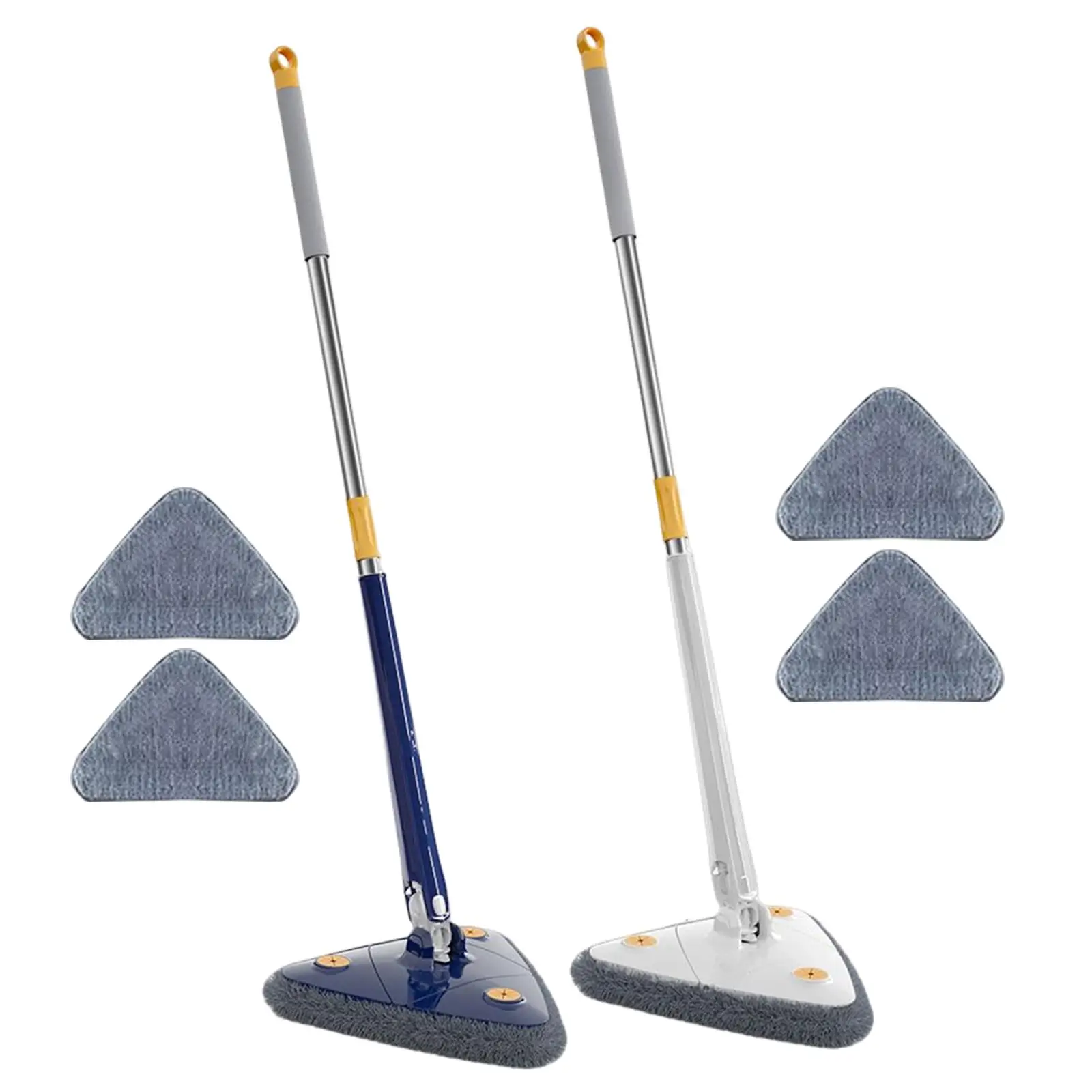 Rotatable Triangle Floor Mop with 3x Microfiber Pad Reusable Washable Adjustable Wood Wall Bathroom Cleaning