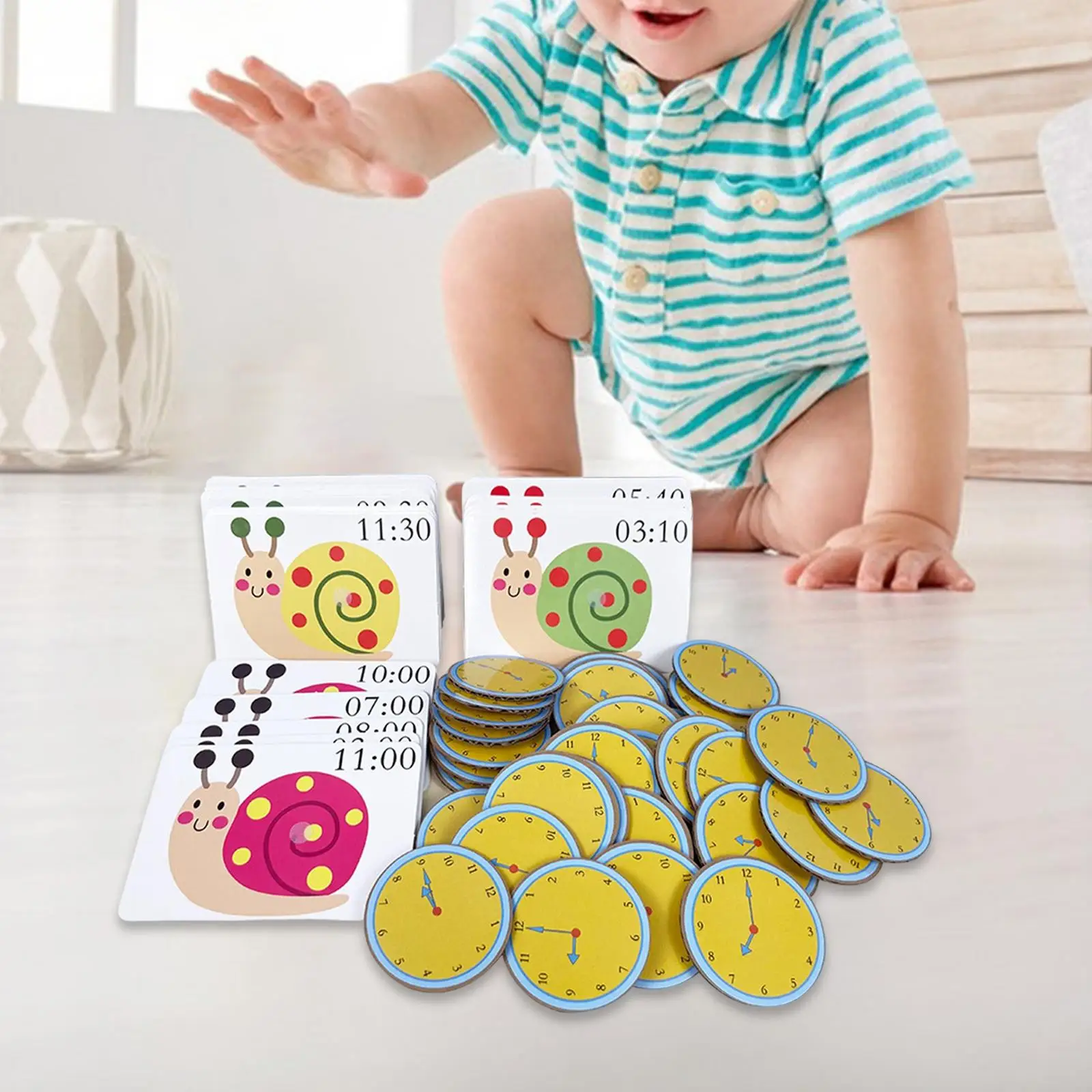 Montessori Teaching Clock Cards Preschool Learning Hour Minute Fine Painted