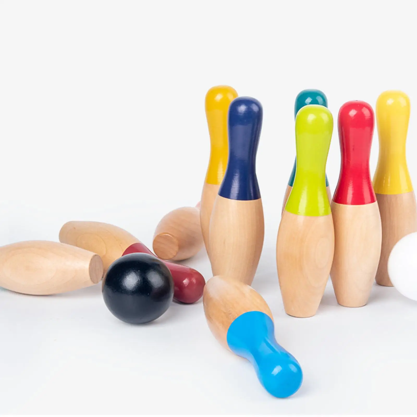 Early Development Wood Bowling Set Skittles Toys Educational 10 Bottles Outdoor Wood Bowling Game for Baby Toddlers Lawn Gifts