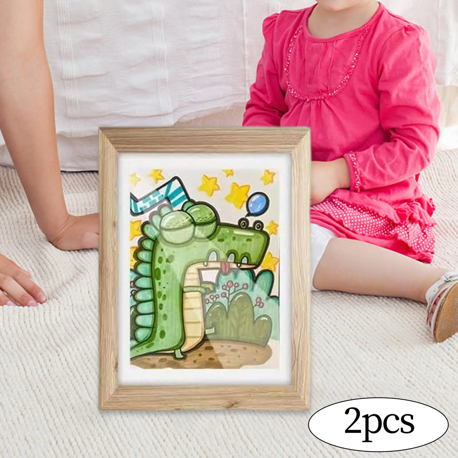 2 Pieces Wooden Photo Frame Children`s Art Frame Open Front Decorate Home Open