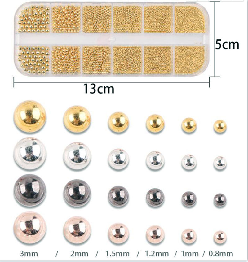 Best of 6Sizes 0.8-3.0mm Gold / Silver Nail Art Metal Round Beads 12Grids / Box Stainless Steel Ball Bead Micro Steel Ball Nail Studs Design Reviews & Tips