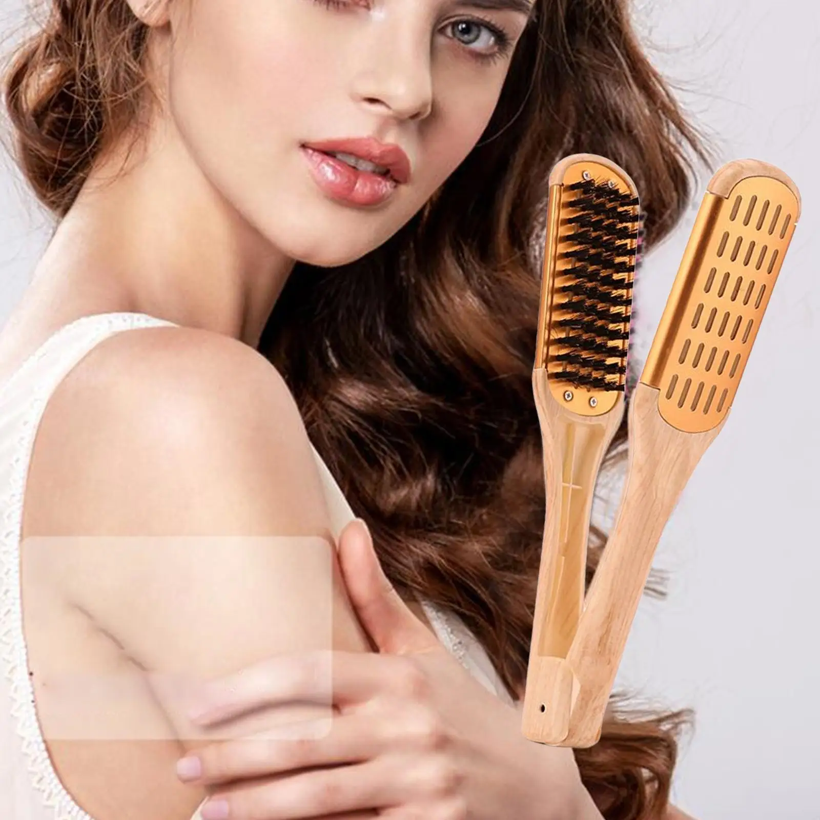 Hair Brush Comb Straightener Wooden Handle V Shape   Style