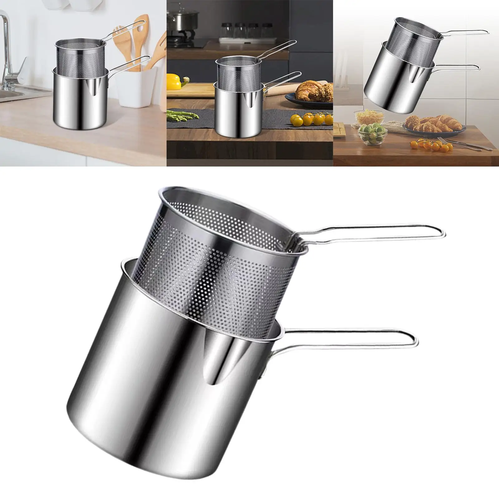 Stainless Steel Deep Frying Pot with Strainer Detachable for Kitchen Fried Chicken Legs Tempura Chicken Dried Fish