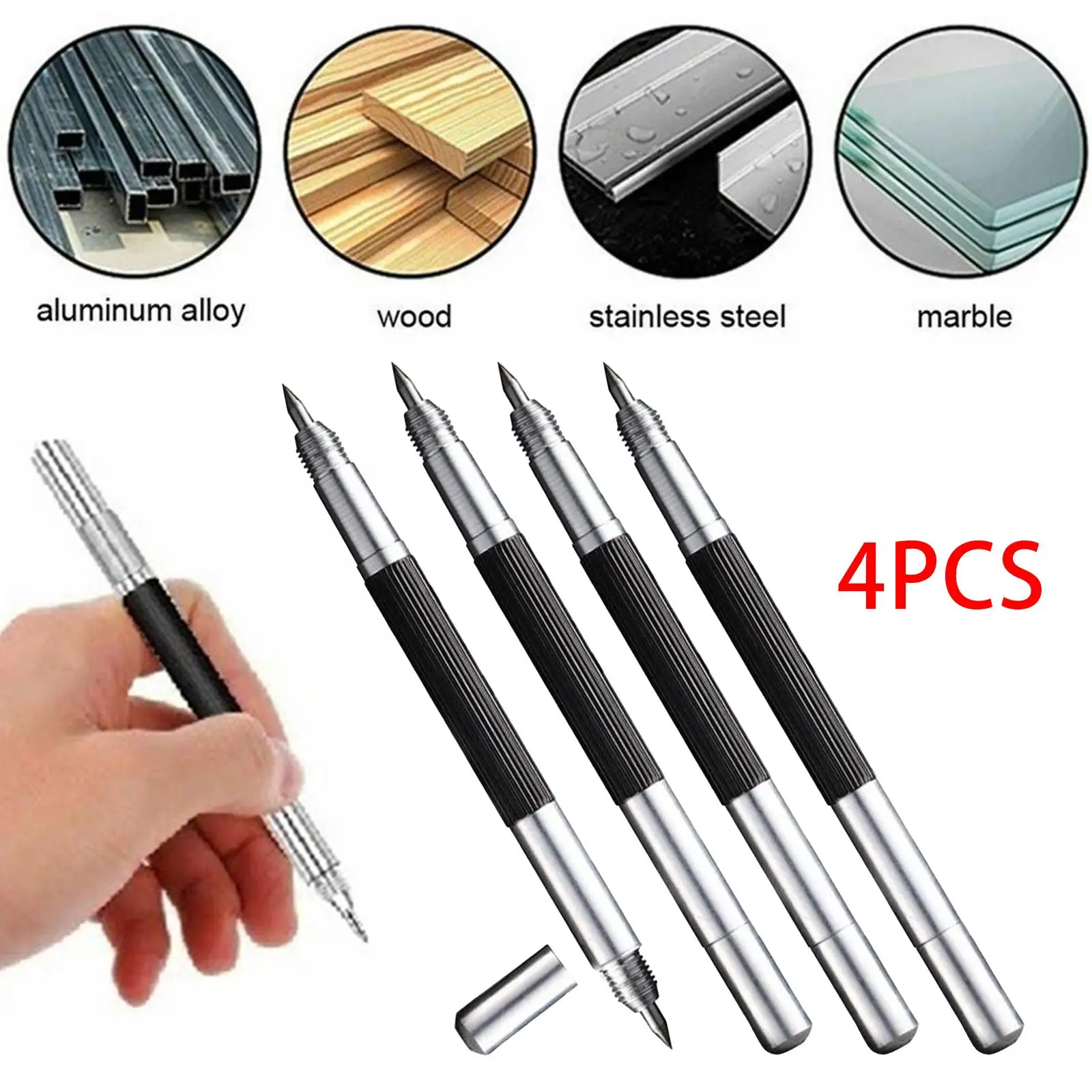 4Pcs Engraving Pen Lettering Pen Glass Marker Tile Cutter Tungsten Carbide Tip Scriber for Stone Por Metal Wood Hardened Steel