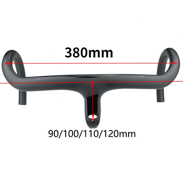 一体型カーボンファイバーロードバイクハンドルバー,コードとメーター付き,380x90/100/110/120mm