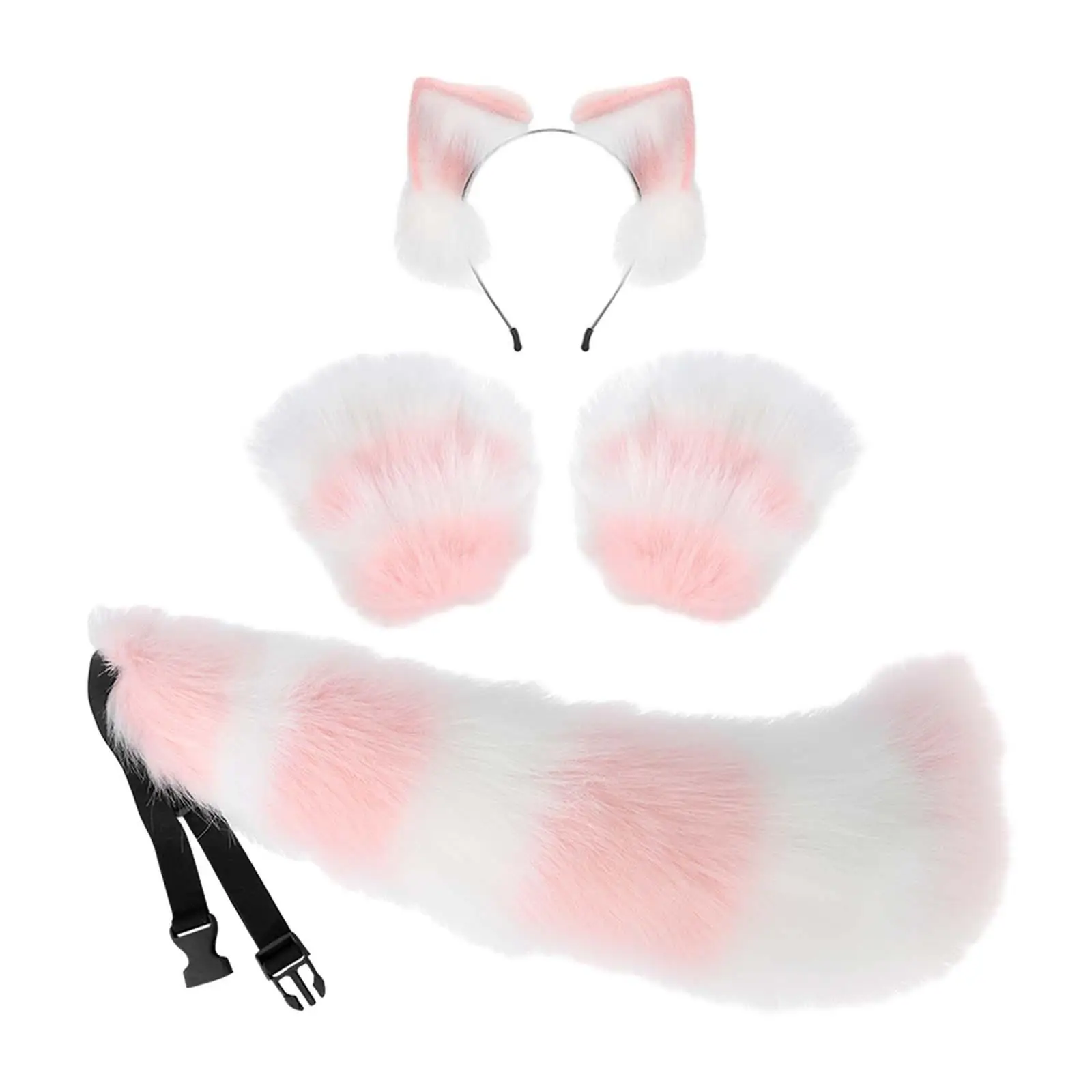 Animal Ears Headband Cosplay Gloves Tail Set Ears Hair Hoop Fancy Dress Costume Gift Decoration Headwear for Masquerade Dance