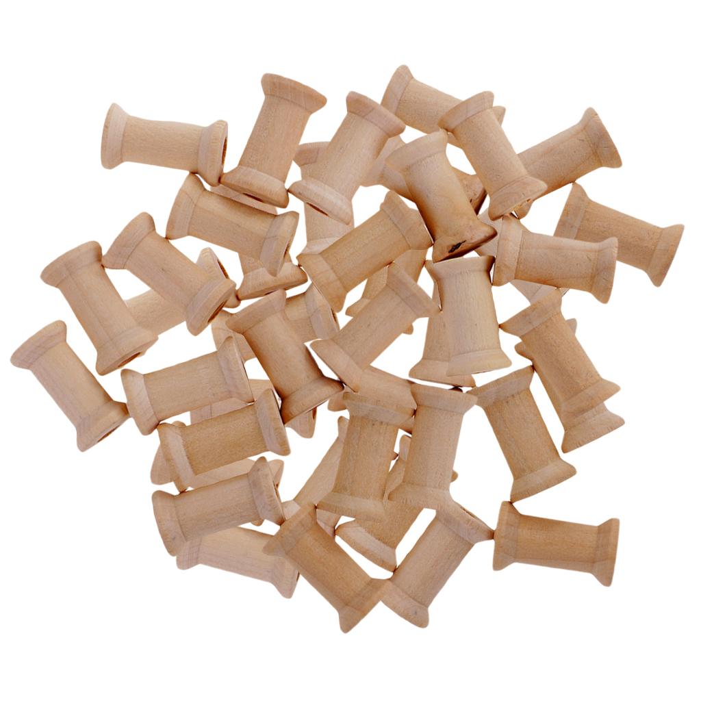 50 Pierces Empty Sewing Spools Natural Color Wooden Sewing Bobbins Sewing Thread Ribbon Holder Wire Rope Chain Thread Roll