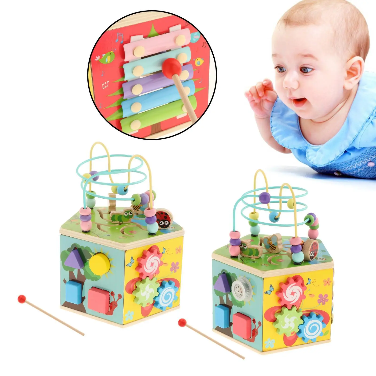 Montessori Activity Cube, Preschool Developmental for 1, 2 Year Old Christmas Present