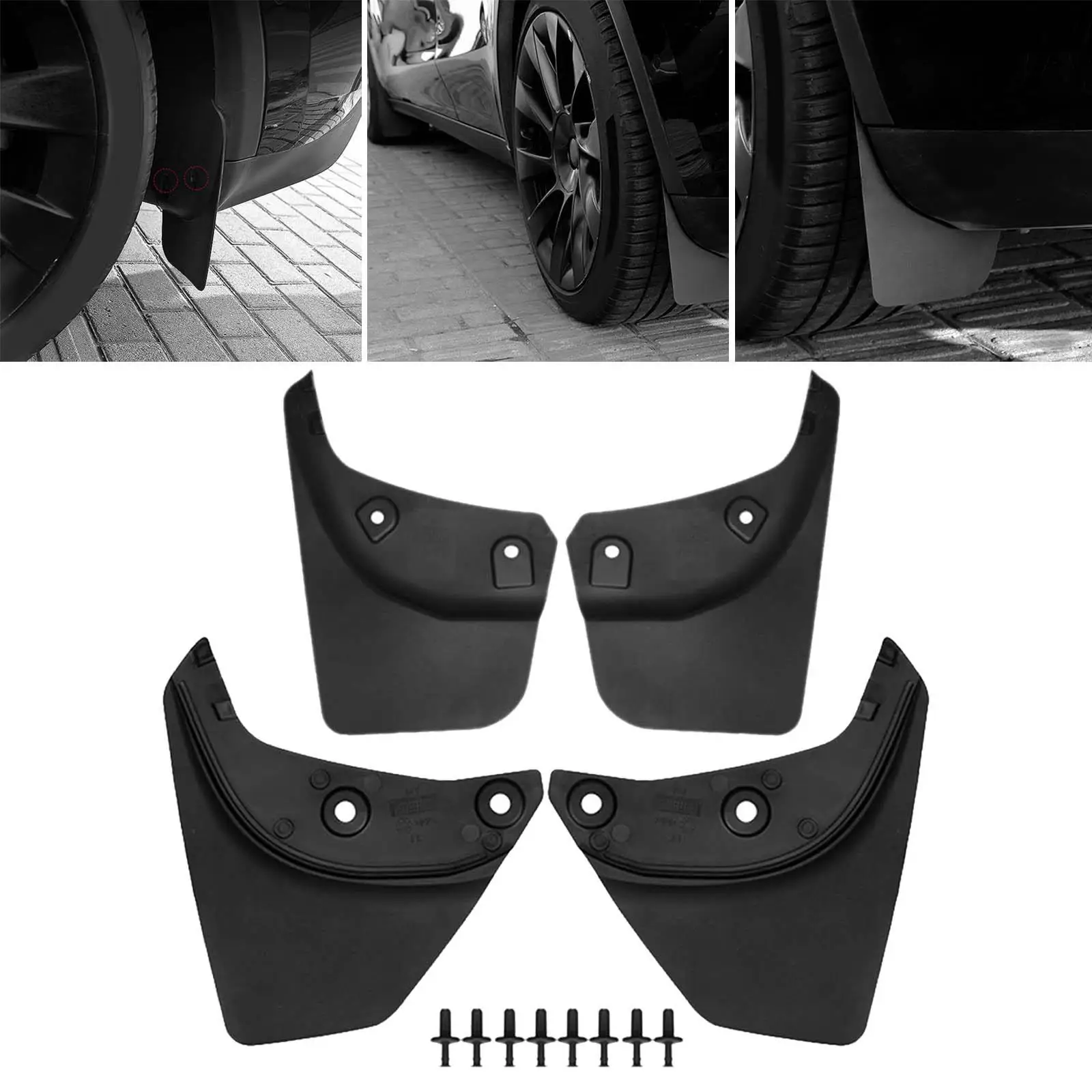 4x Car Wheel Mud Flaps Universal PP / TPE Mudguard Fender Splash Guards Fit for Tesla Model Y No Need Drilling Holes