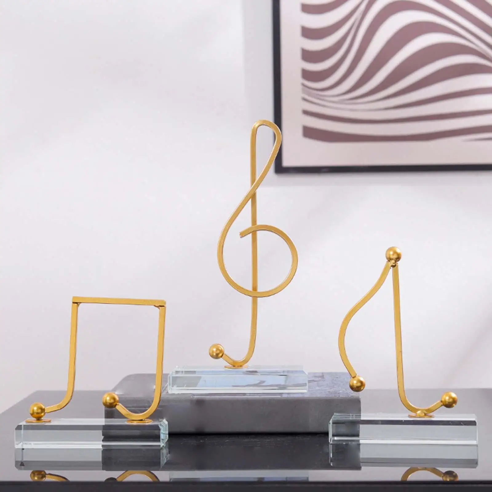 Golden Music Note Figurines Musical Sculpture Metal Statues Glass Base Desktop for Office Living Living Room Souvenirs Art Decor