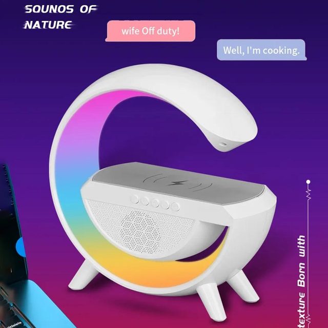 Night Light G-Shaped Speaker with Wireless Charger Stereo Surround Bass  Music Box for Camping