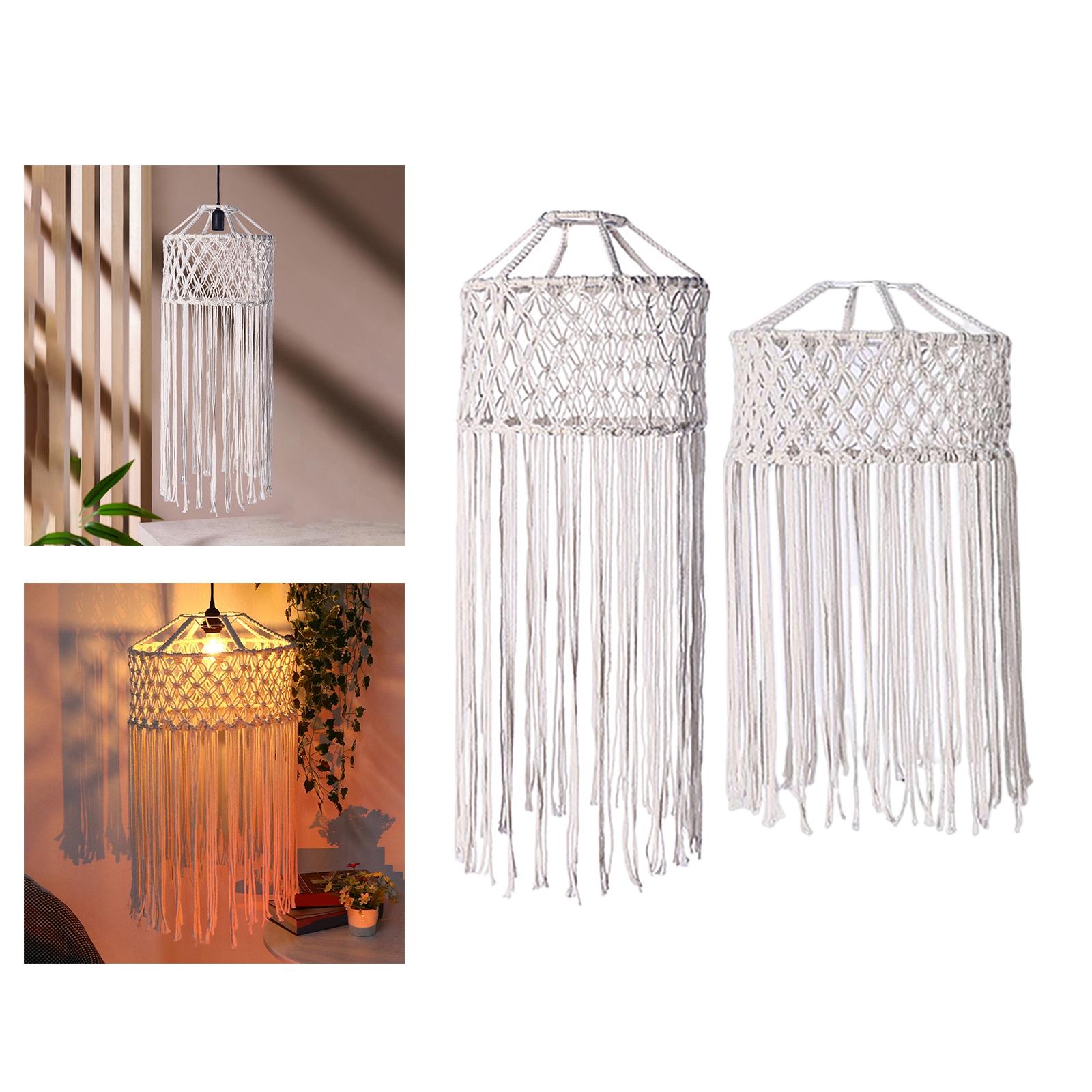 Macrame Lamp Shade, Woven Lampshade White Chandelier Lamp Cover for Backdrop Decorations