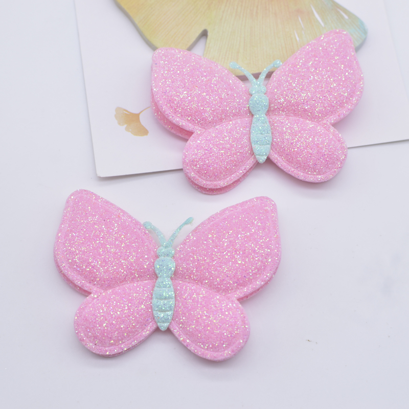 12 Stücke 60*45mm Glitter Leder Doppel Schmetterling Applikationen für DIY Kleidung Hut Schuhe Nähen Patches Kopfbedeckung Haarspangen Bogen Dekor – Detail 3