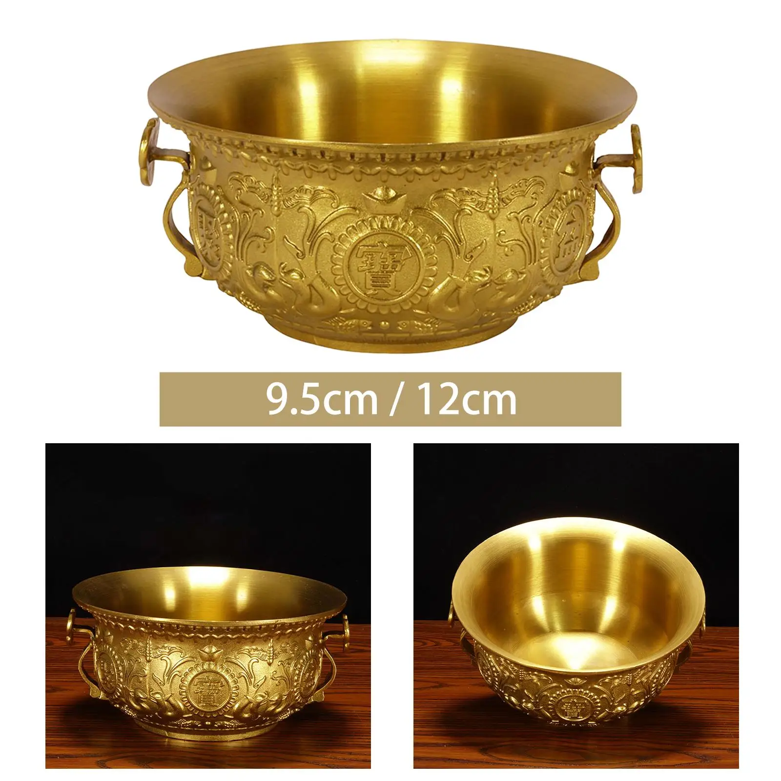 Traditional Brass Cylinder Bowl Statue Figurines Treasure Basin Ornament Sculpture for Bedroom Gift Home Living Room Decoration