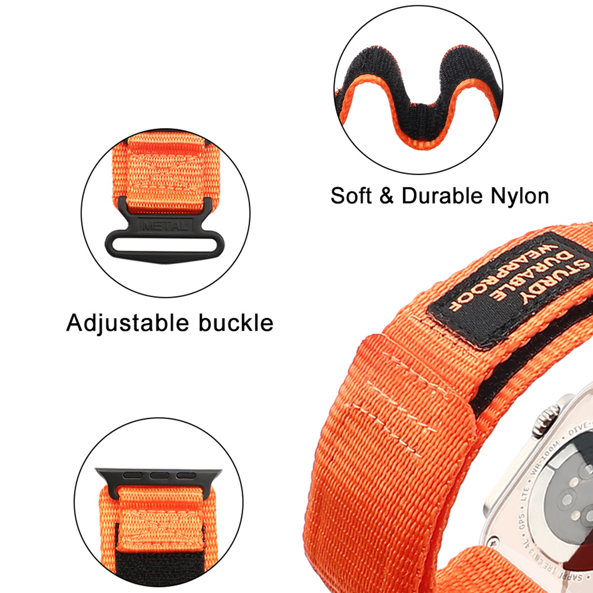 Kompatibel mit Apple Watch Series 10/9/8/7 6/5/4/SE Ultra 2/3 Nylon-Webarmband. Passend für 49 mm 46 42 44 45 38 mm 40 mm 41 mm – Detail 8