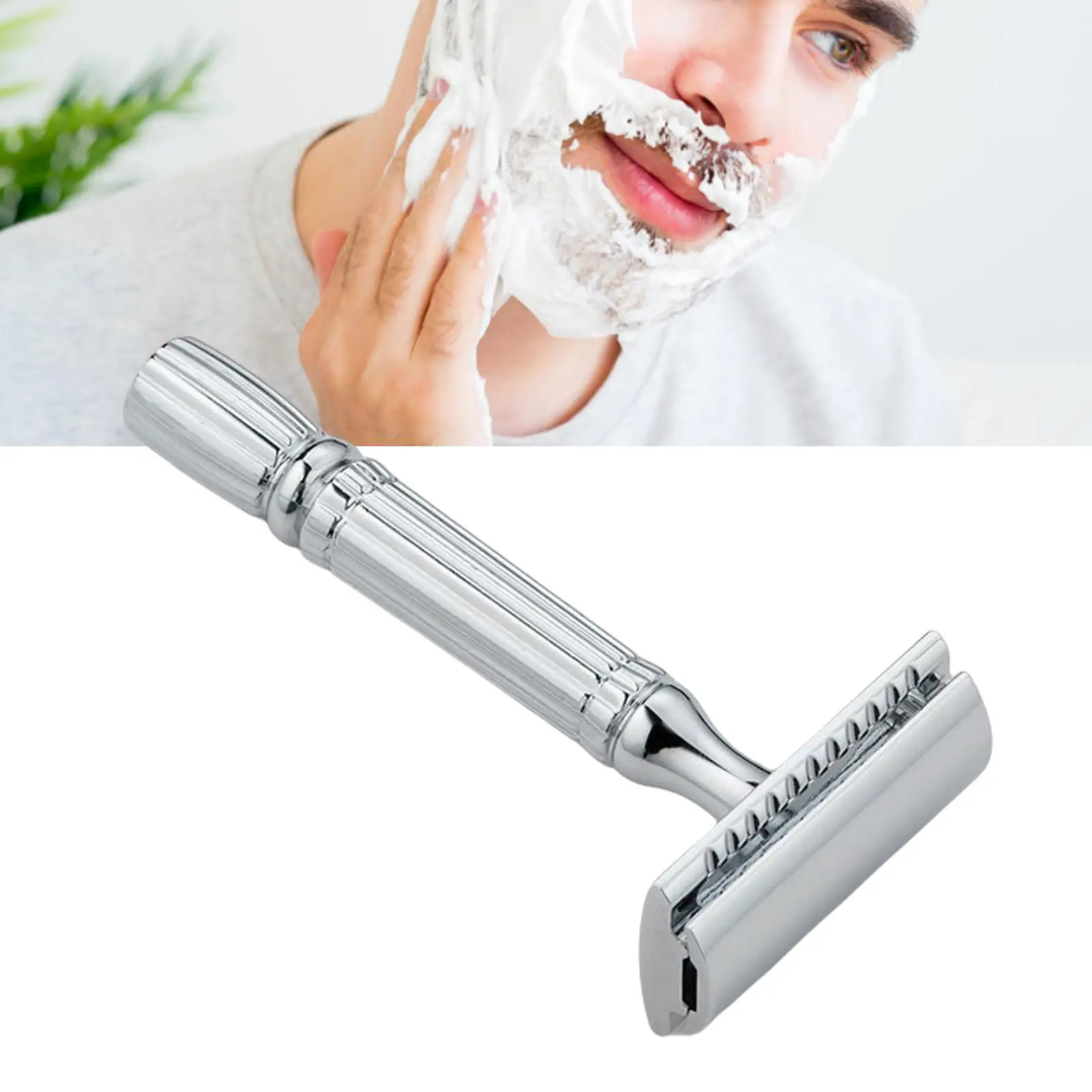 Double Edge Safety , Zinc Alloy Long Handle   for Men, Barber Shop, Home Use, with 5 Premium Stainless Steel 