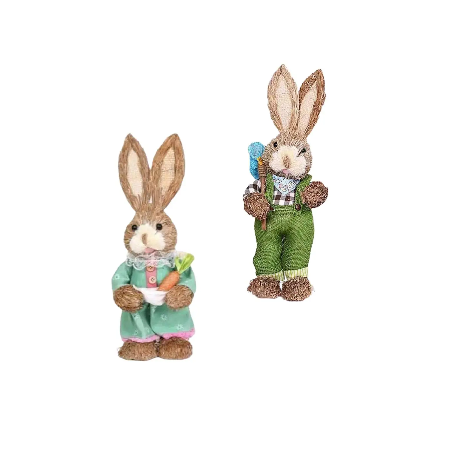 2 Pieces Straw Standing Easter Bunny Figures Garden Ornament 32cm for Party