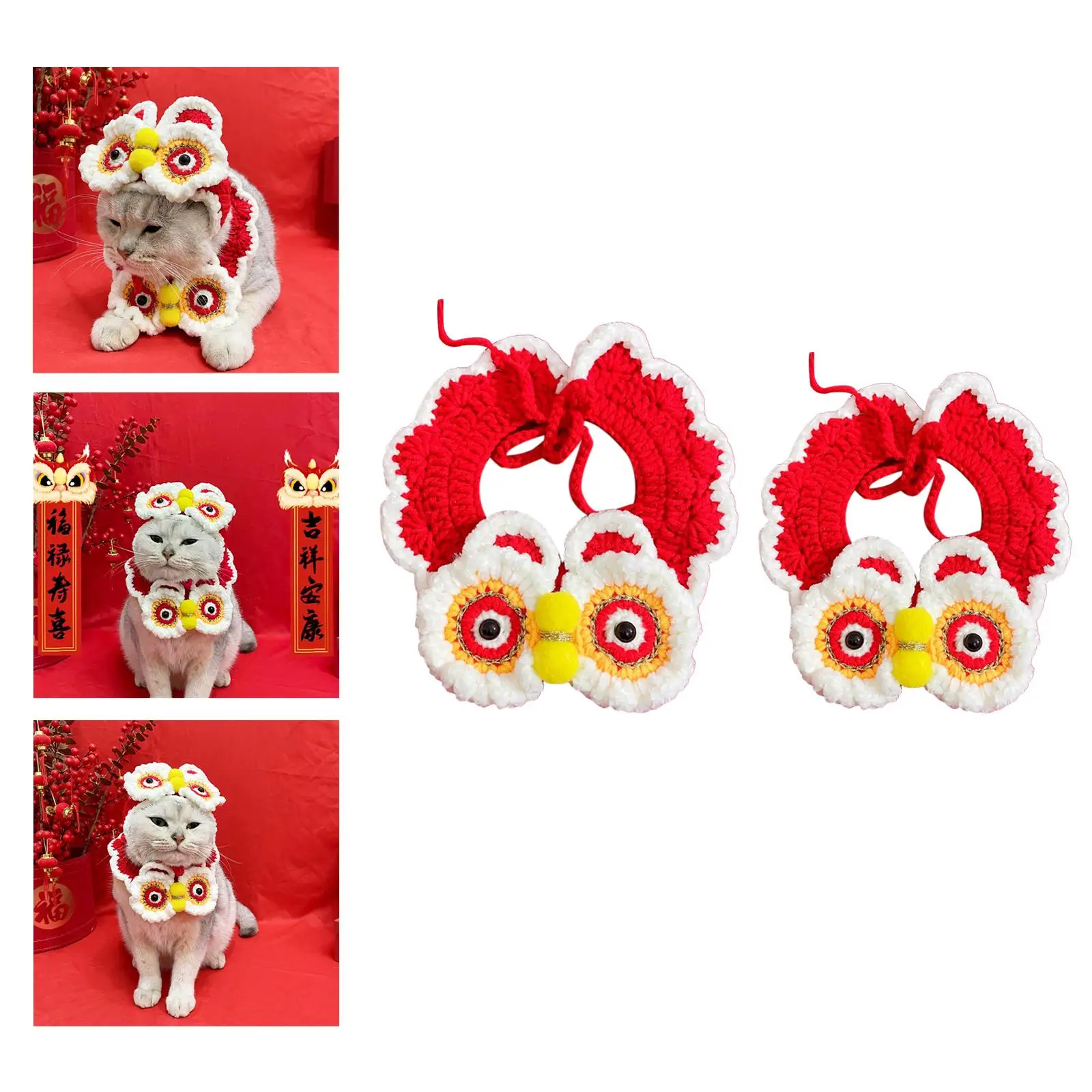 Chinese New Year Pet Scarf Accessories Photo Props Decorative Knit for Dogs