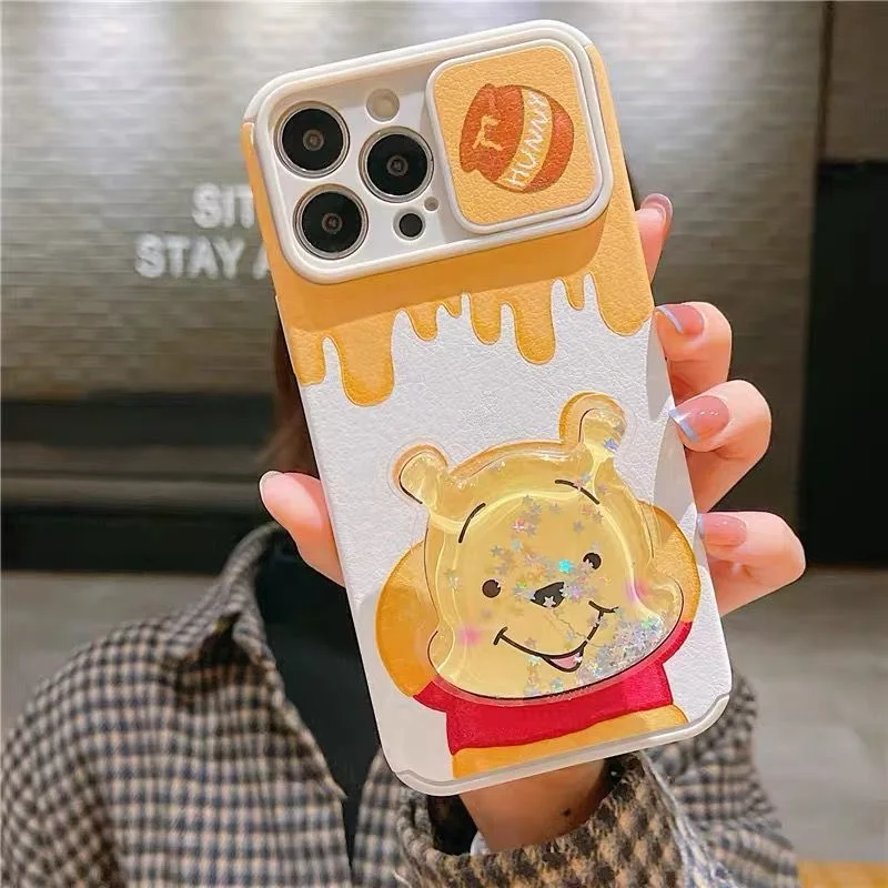 Disney Winnie the Pooh Sliding Window with Bracket Phone Cases For iPhone 13 12 11 Pro Max XR XS MAX X Back Cover iphone 13 pro max wallet case