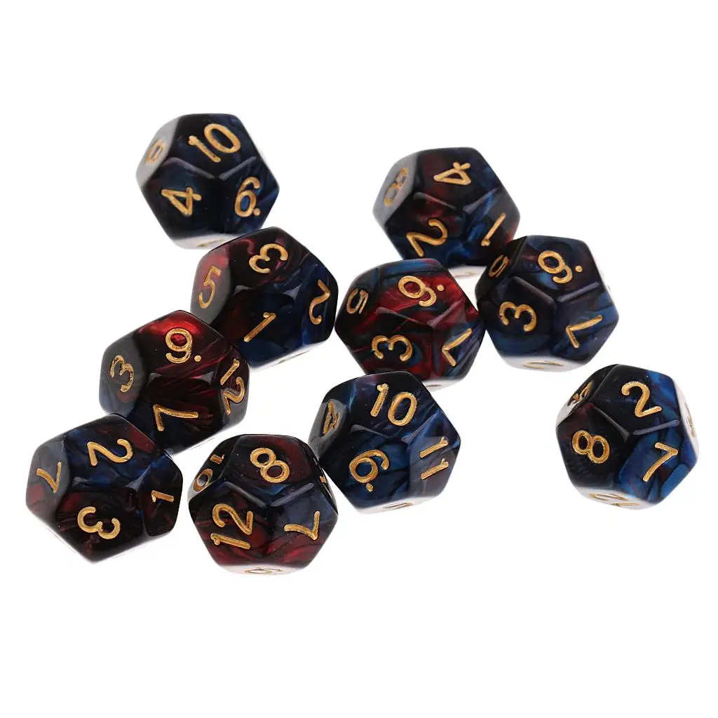 10pcs 12 Sided Dice D12 Polyhedral Dice for  and  Roley playing Games Dice Gift