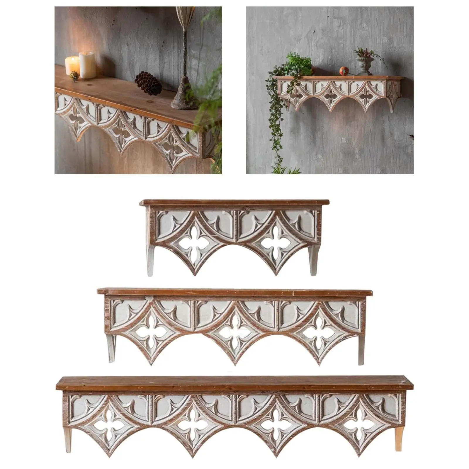 Wall Shelf Storage Rack Wall Mounted Vintage Style Display Holder Crafts Rustic for Bedroom Living Room Bathroom Decor Ornament