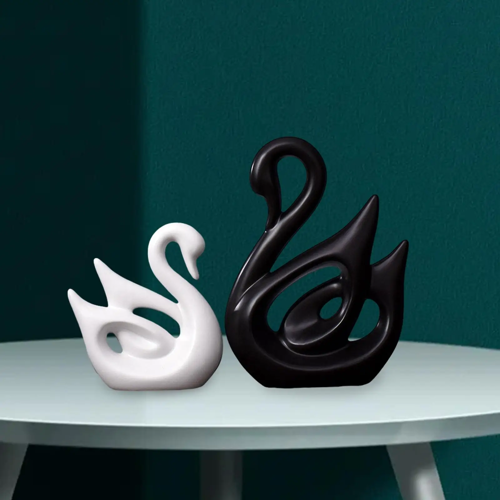 1 Pair Porcelain Swan Couple Figurines Sculpture Modern Animal Collectible Figurine Tabletop Ornament for Home Decor Accessories