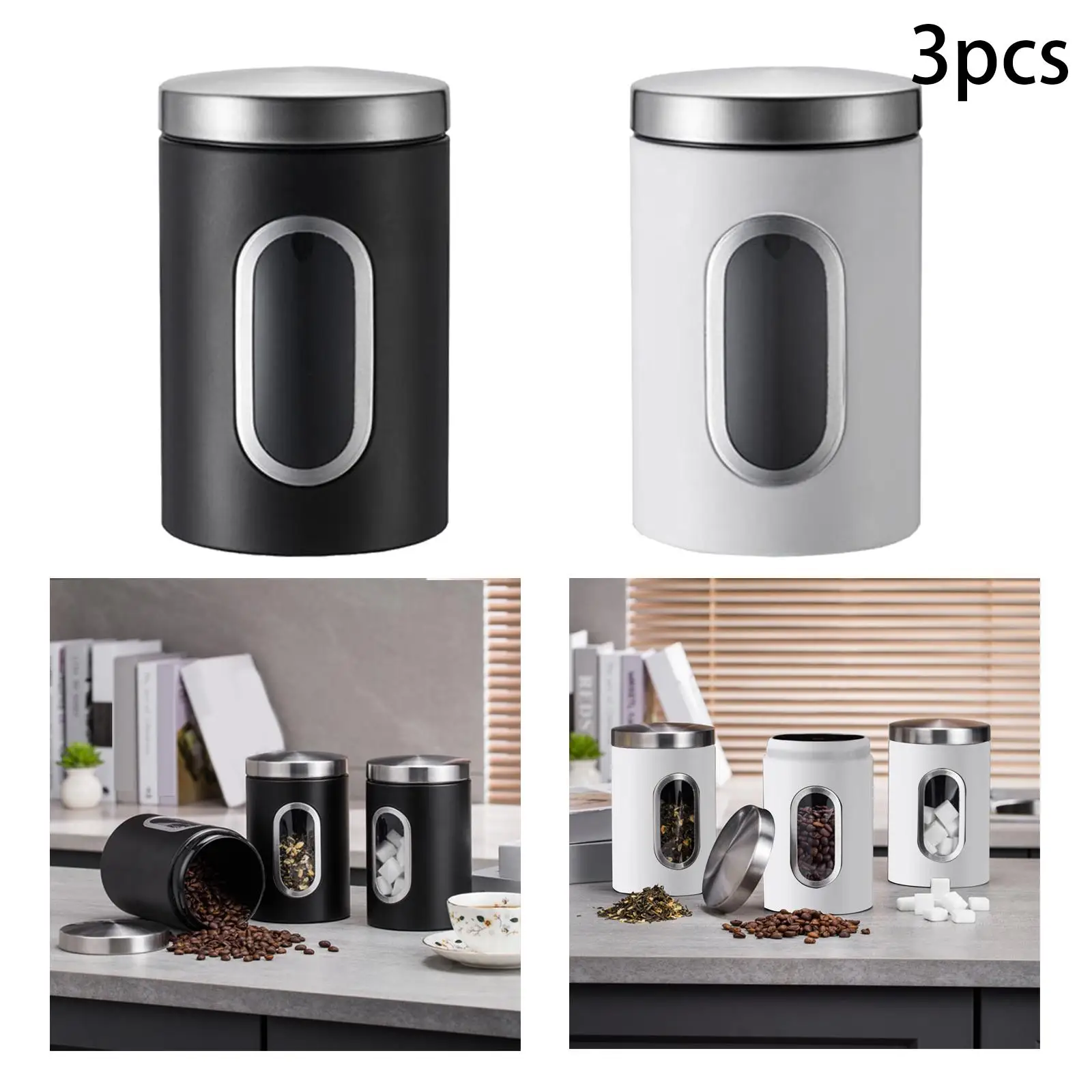 3x Stainless Steel Kitchen Storage Canister Set Airtight Container Organization with Lid Candy Sealed Cans Food Storage Jars