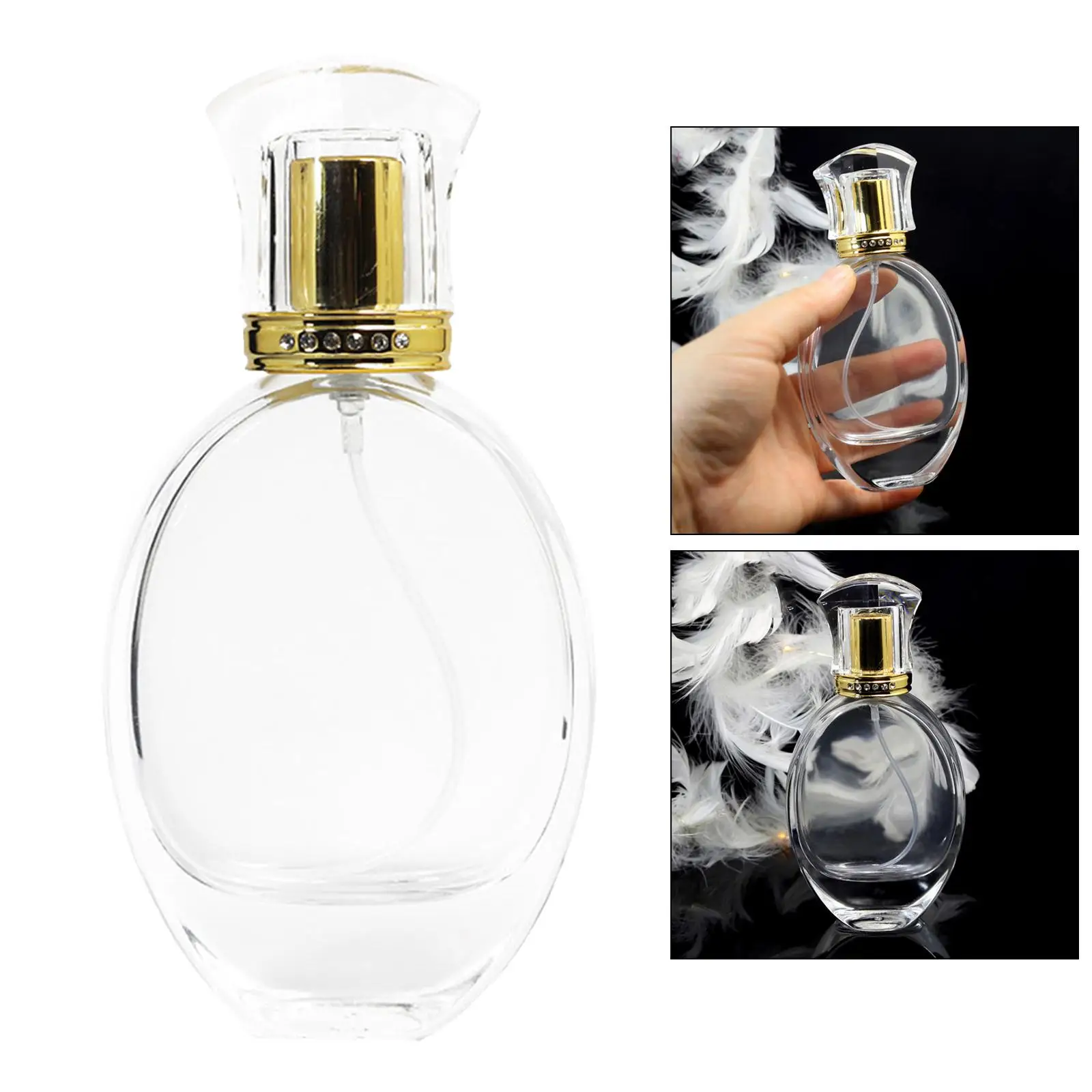 50ml Travel Oval Empty Refillable Perfume Spray Bottle Jar , Aluminum Spray Head